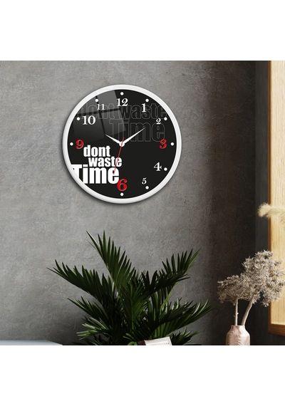 Decorita Cam Saat | Don't Waste Time Black | Çap40cm Çok Renkli