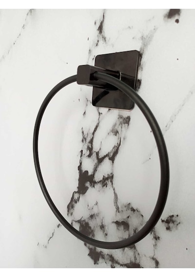 Siyah Yapışkanlı Kare Havluluk Ve Solo Havluluk Seti Banyo Seti Siyah