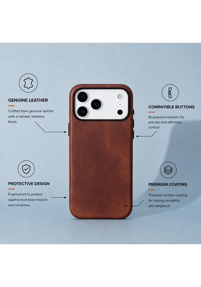 Bloomcase Premium Mono Saddle Brown Apple iPhone Uyumlu 17 Pro Max/ 18 Pro Max 6.9" Hakiki Deri Magsafe Kılıf Kahverengi