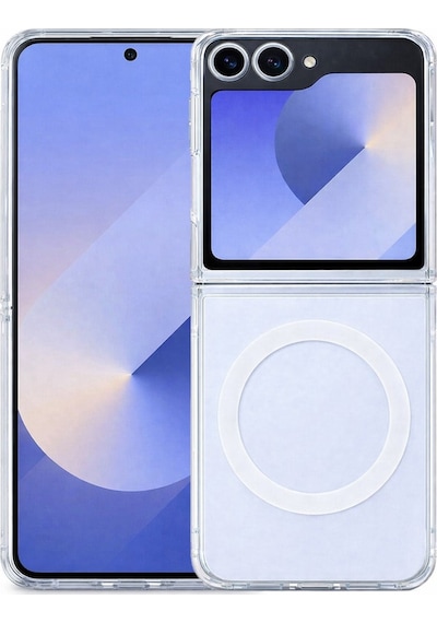 Samsung Uyumlu Galaxy Z Flip 6  Kamera Korumalı Magsafe Wireless Şarj Özellikli Lüks Şeffaf Silikon Telefon Kılıfı Şeffaf