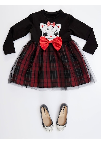Denokids Kokoş Kedicik Kız Elbise Siyah Denokids Kokoş Kedicik Kız Elbise Siyah