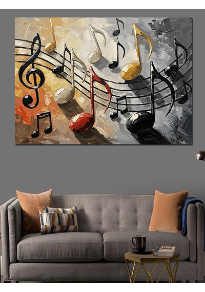 Renkli Notalar Modern Sanat Tablosu Dekoratif Kanvas - Mdf Ahşap Tablo