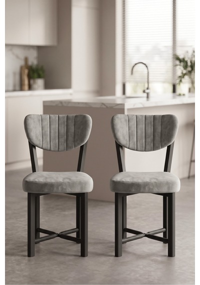 Sandalye 2 Adet Baby Face Kumaş Metal Ayak Modern Mutfak Sandalyesi Cafe Balkon Ofis Elma Gri
