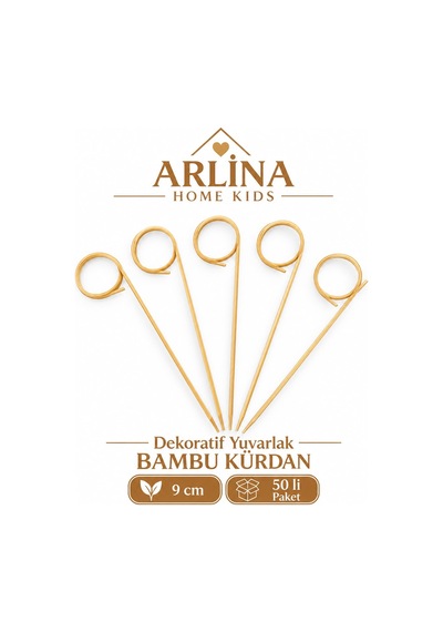 Dekoratif Yuvarlak Bambu Kürdan 9 Cm 50'li Paket