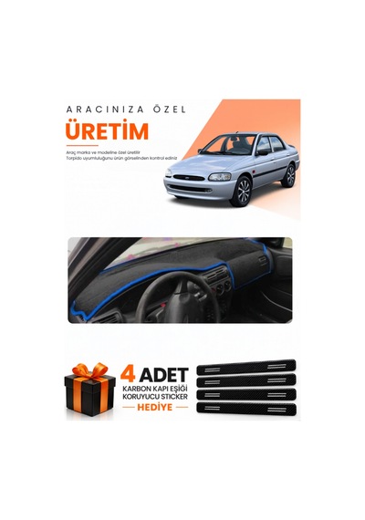 Ford Escort 1996-2002 Uyumlu Torpido Koruma Örtüsü Oto Kılıfı - Siyah Mavi