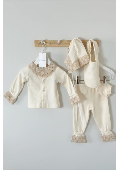 Juniba Kids Lily Kız Bebek Ekru Yakası Fisto Detaylı 5'li Set Ekru