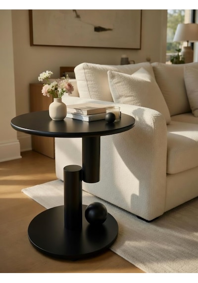 Modern Minimalist Yuvarlak Sehpa, Siyah, Metal Taban Ve Lake Mdf Yüzey, Oturma Odası İçin Şık Tasarım Diğer Modern Minimalist Yuvarlak Sehpa, Siyah, Metal Taban Ve Lake Mdf Yüzey, Oturma Odası İçin Şık Tasarım Diğer