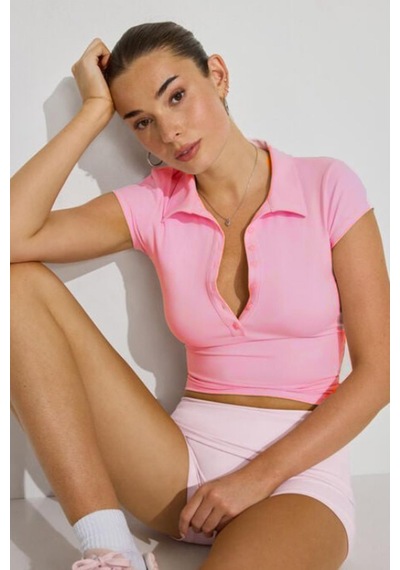 Pembe Polo Yaka Basic Kadın Tişört Mg2455 Pembe
