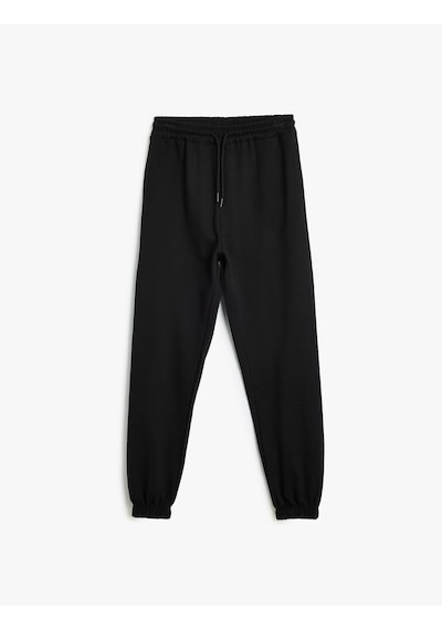 Koton Jogger Eşofman Altı Cepli Beli Bağlamalı Üç İplik Siyah 5wak40066ek Siyah