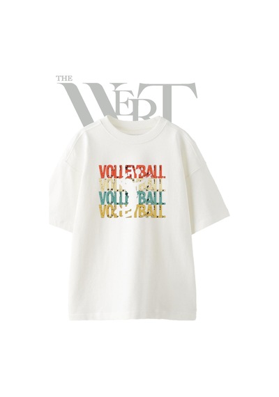 Thewert Volleyball Retro Tasarım Baskılı Ünisex Beyaz Oversize T-shirt