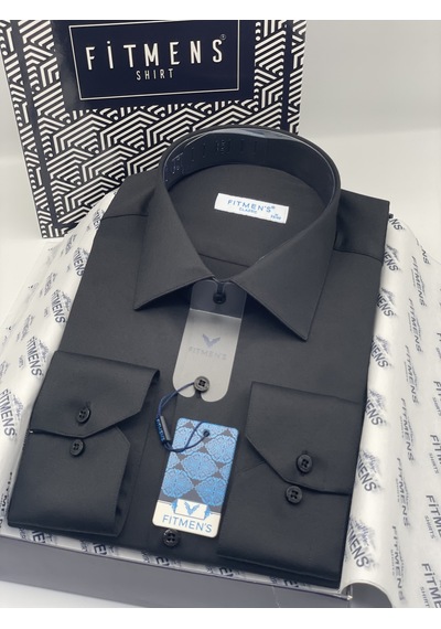 Fitmens Klasik Uzun Kol Cepsiz Likralı Rahat Kumaş Erkek Gömlek Fs-004517 - Siyah-3187