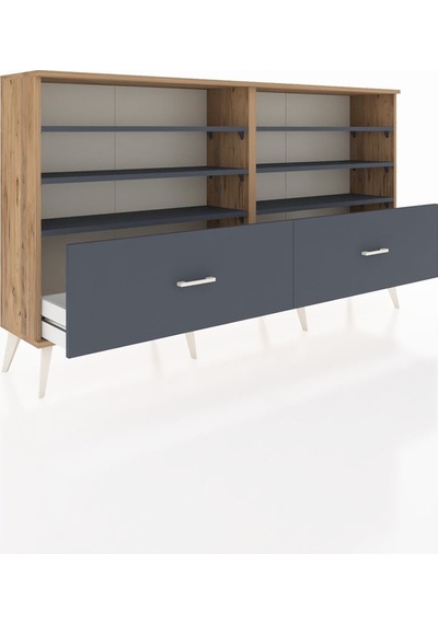Arges Konsol 6 Raflı 2 Çekmeceli 176x30x99 Çam-antrasit Çam-antrasit