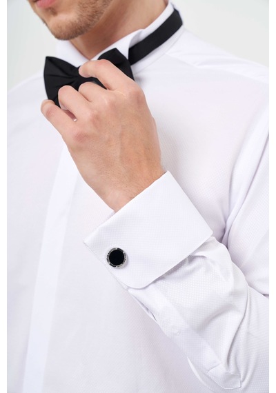 Morven Erkek Beyaz Manşetli Jakar Desen Ata Yaka Slim Fit Gömlek 24mc004060600 Beyaz