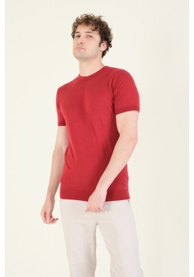 Giyim Dünyası Kadın Sıfır Yaka Merserize T-shirt Bordo 001
