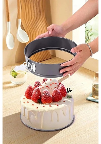 3lü Oval Kek Kalıbı Kelepçeli Gümüş Yanmaz Yapışmaz Teflon Döküm Kek Kalıbı Çıkarılabilir Tabanlı Ke Siyah