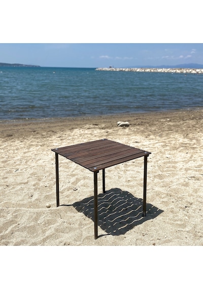 Bag The Joy 60 x 60 x 55 CM Ahşap Katlanır Kamp Masası - Antrasit Kahverengi
