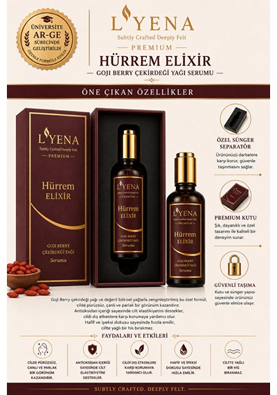 Lyena Premium Hürrem Elixir Goji Berry Yağı Yüz Bakım Serumu 50 Ml Hızlı Emilim Yağlı His Bırakmayan Serum