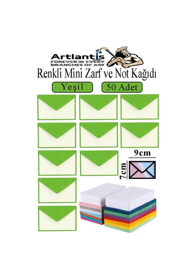 Yeşil Mini Zarf 7x9 Cm Not Kağıtlı 50 Adet Küçük Yeşil Zarf Mektup Oyun Zarfı Doğum Günü Dilekleri Zarfı Canlı Renk