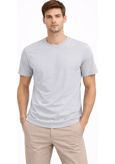 Erkek Bisiklet Yaka Yazlık Kısa Kol Düz Tişört Regular Kalıp T-shirt - Gri