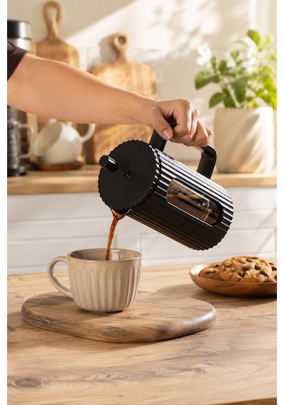 Porsima Smartpan Bv093 French Press Paslanmaz Çelik Süzgeçli Cam Bitki Çayı Demliği Kahve Presi - 1000 Ml Siyah