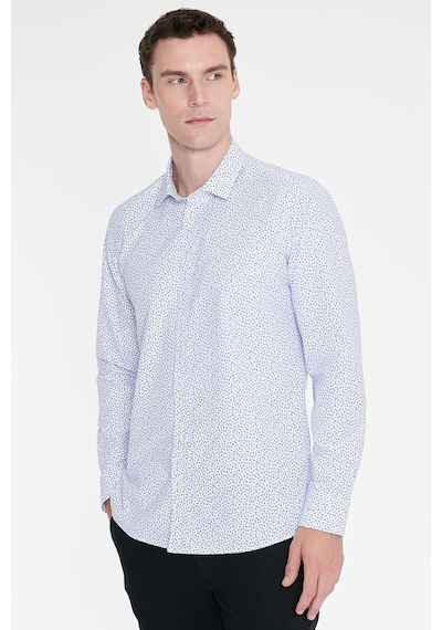 Ac&Co / Altınyıldız Classics Erkek Beyaz Mavı Pamuklu Slim Fit Dar Kesim Klasik Yaka Baskılı Gömlek Ac&Co / Altınyıldız Classics Erkek Beyaz Mavı Pamuklu Slim Fit Dar Kesim Klasik Yaka Baskılı Gömlek
