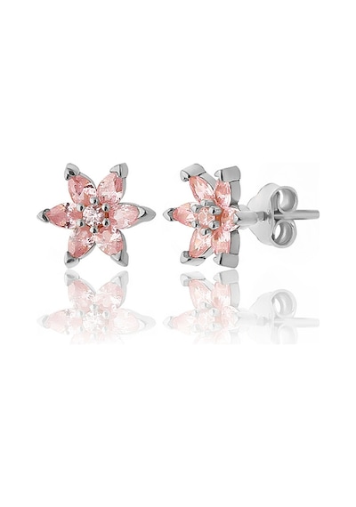 Zanaatsilver 925 Ayar Gümüş Rodyum Kaplama Pembe Taşlı Nilüfer Çiçeği Küpe