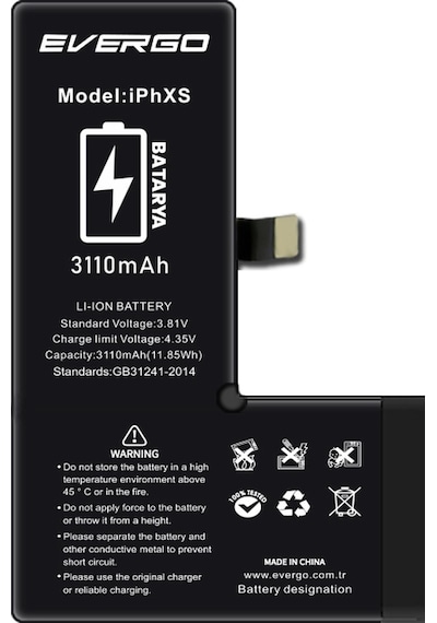 Apple Uyumlu iPhone XS  Güçlendirilmiş Batarya Pil 3110 Mah evergo