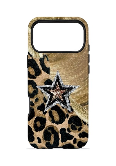 Velvoria Valestra Altın Leopar Yıldız Apple iPhone Uyumlu 17 Pro Darbe Korumalı Kılıf Valestra Select - Altın Leopar Yıldız