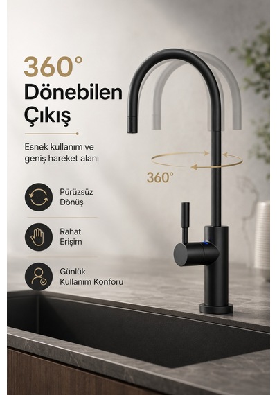 Likuan Ncp8883cp Premium Krom İçme Suyu Arıtma Musluğu Led Siz Kuğu Boyun Siyah