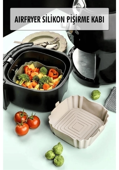 Bütün Airfryer'lere Uyumlu Krem Silikon Pişirme Kabı Gri