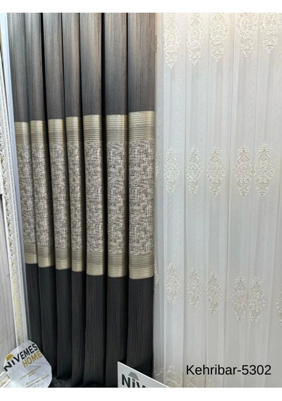 Nivemeshome Kehribar Ft614162 Antrasit V-5302 Pano Fon Perde 1/3 Sık Pileli Perde Apm Antrasit