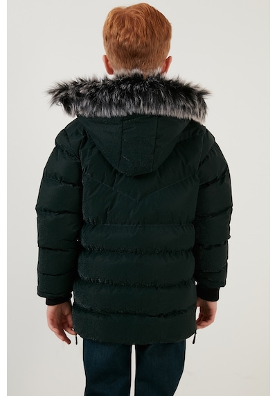 Lela Peluş Astarlı Yakası Suni Kürklü Çıkarılabilir Kapüşonlu Kışlık Erkek Çocuk Mont 5761906 Haki