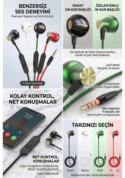 3.5 Mm Jack Girişli Stereo Kulak İçi Metal Kablolu Kulaklık Konforlu Ses Mt266 Diğer