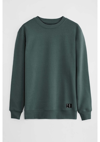 Grimelange Travıs Erkek Organik Kumaşlı Yumuşacık Regular Fit Yuvarlak Yakalı Koyu Yeşil Sweatshirt