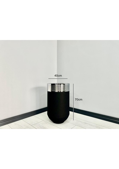 Elegant Dekoratif Krom Darbuka Siyah Saksı 70cm