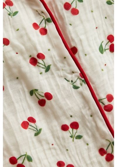 Cherry Ekru Biyeli Müslin Dokuma Şortlu Pijama Takımı Beyaz