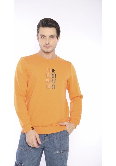 Escetic Erkek Spor Slimfit, Bisiklet Yaka Oranj Sweatshirt-4272