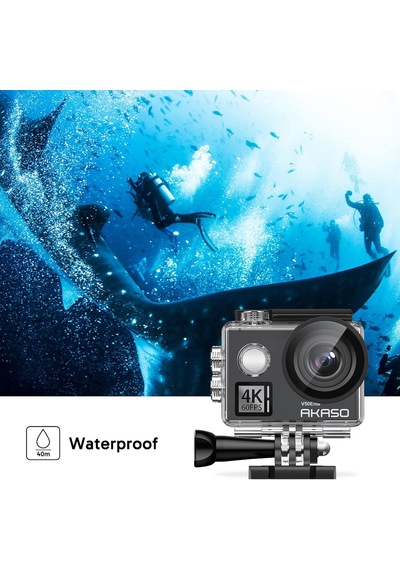 Action Cam 4k60fps 40m Sualtı Kamera 20mp Wifi Aksiyon Kamerası, Dokunmatik Ekranlı Eıs, 8x Zoom Ses Kumandalı Uzaktan Kumandalı Aksesuar Kiti Spor Kamera V50 Elite
