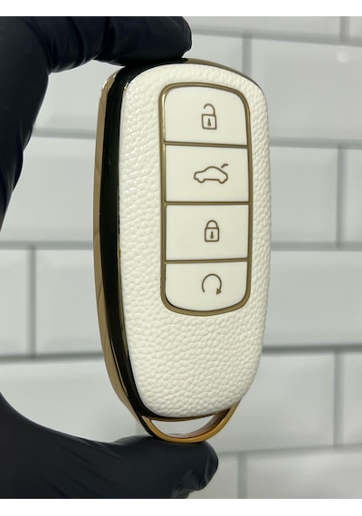 Chery Tiggo 8 Pro Uyumlu Smart Anahtar Kılıfı Beyaz - Gold