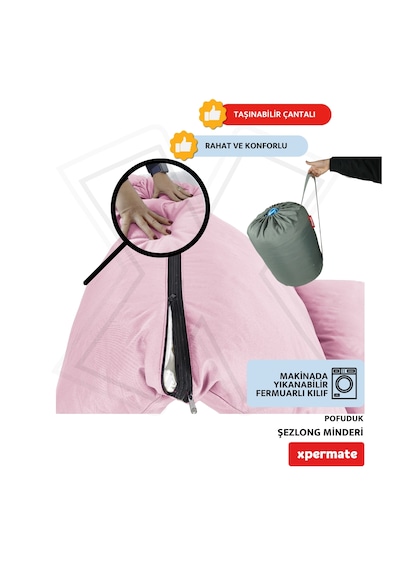 Xpermate Pofuduk Şezlong Minderi 60x180x12cm Su İtici, Pembe