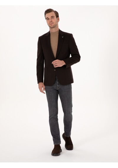 Cacharel Kahverengi Slim Fit %100 Kaşmir Flanel Ceket