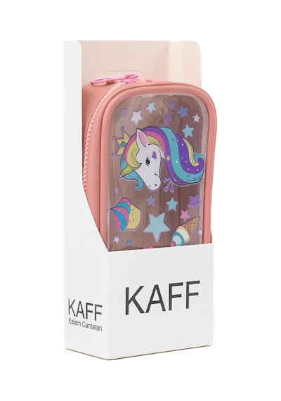 01112 Şeffaf Baskılı Tek Gözlü Kalemlik Kalem Kutusu Pembe Unicorn Genel
