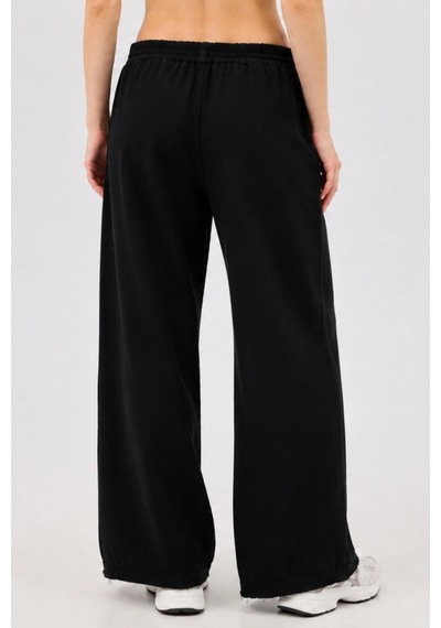 Dıanna Kadın Beli Lastikli Wide Leg Müslin Pantolon %100 Pamuk Geniş Bol Paça Rahat Ofis & Günlük Stil Siyah