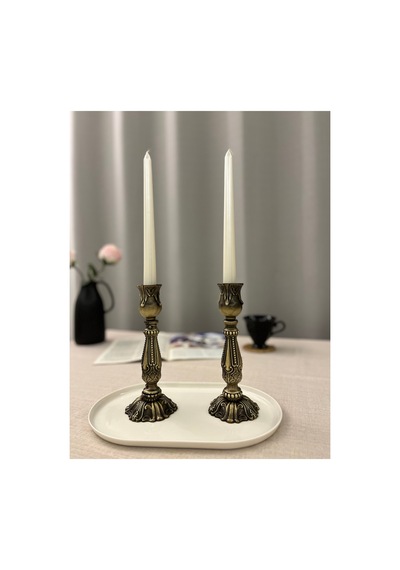 Barok İnci Eskitme Gold 2'li Şamdan & Mumluk Dekorasyon Seti Eskitme Gold - 822304147 Eskitme Gold