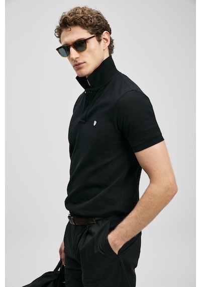Lufian 111040230 Laon Smart Polo Yaka Tişört Erkek Tişort Siyah