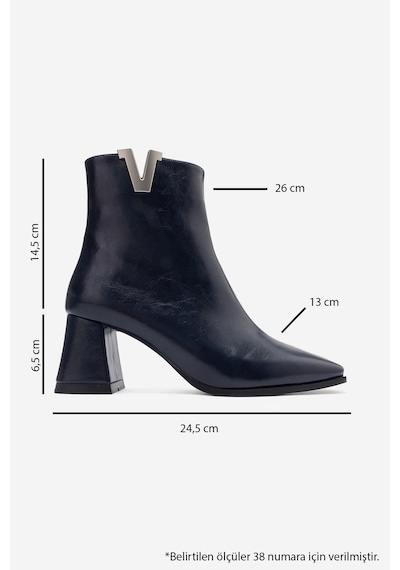 Luvi Shoes Lean Lacivert Cilt Tokalı Kadın Kalın Topuklu Bot
