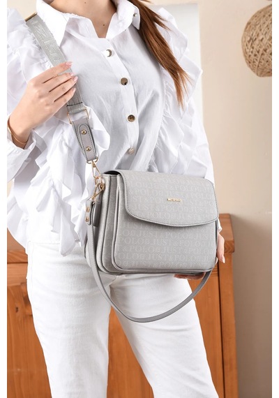 Just Polo Kadın Baskı Detaylı Büyük Boy El Ve Omuz Çantası Gri 09519554