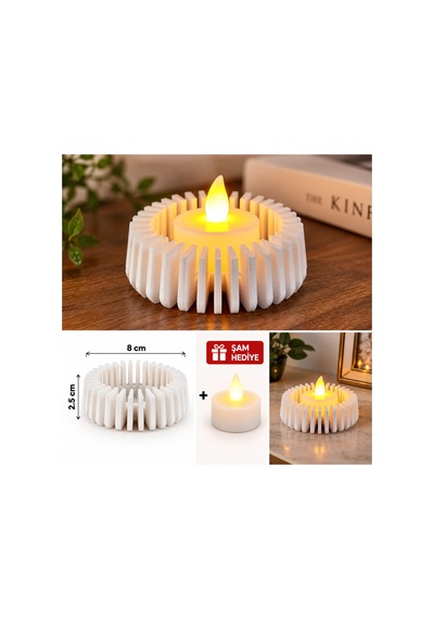 4 Lü Modern Dekoratif Led Mumluk Seti 3d Baskı Yuvarlak Tasarım, 4 Adet Pilli Led Mum Hediyeli, Beyaz Açık