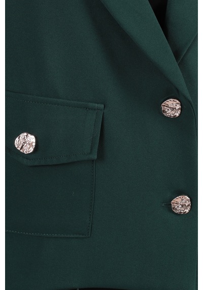 Armonika Kadın Zümrüt Erkek Yaka Kare Cepli Crop Ceket Arm-26k001026