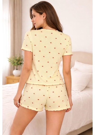 Kadın 01654 Kaşkorse Şortlu Pijama Takımı Sarı